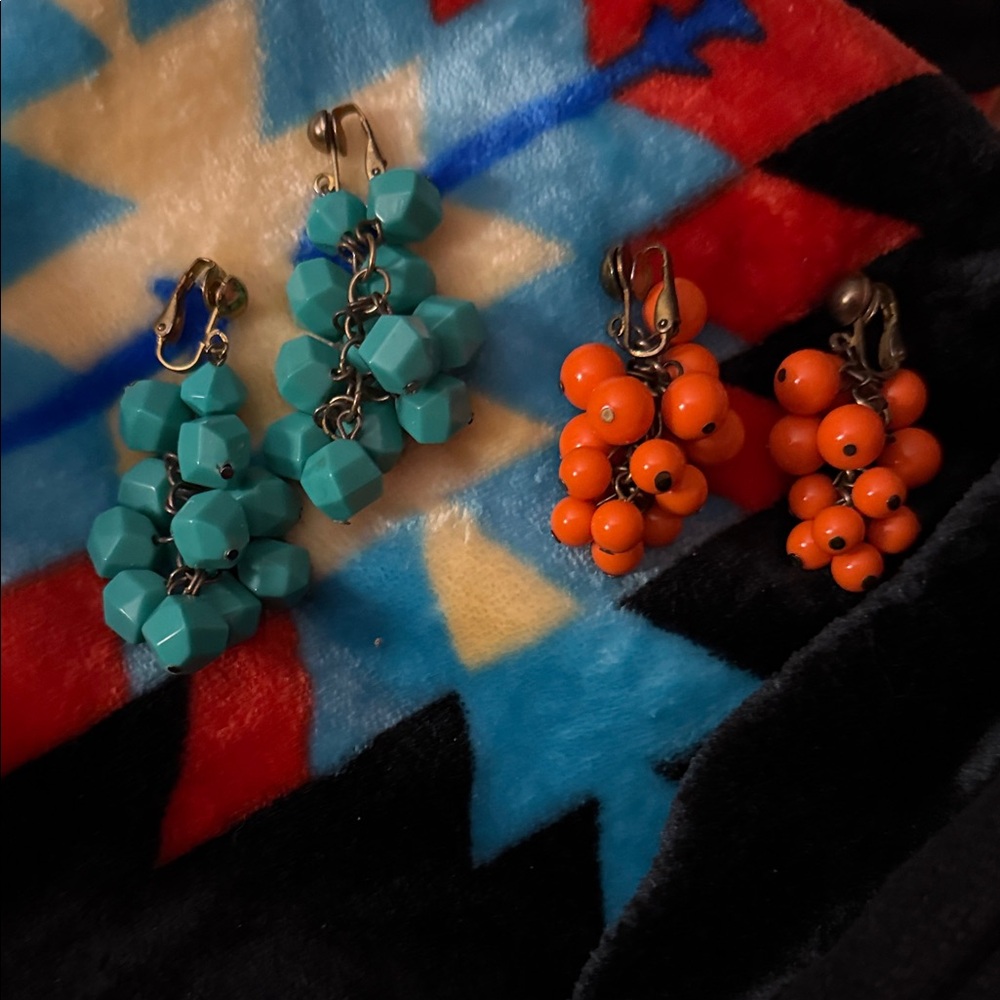 Vintage 1950’s Turquoise Beaded Clip-On Earrings 2.5” long